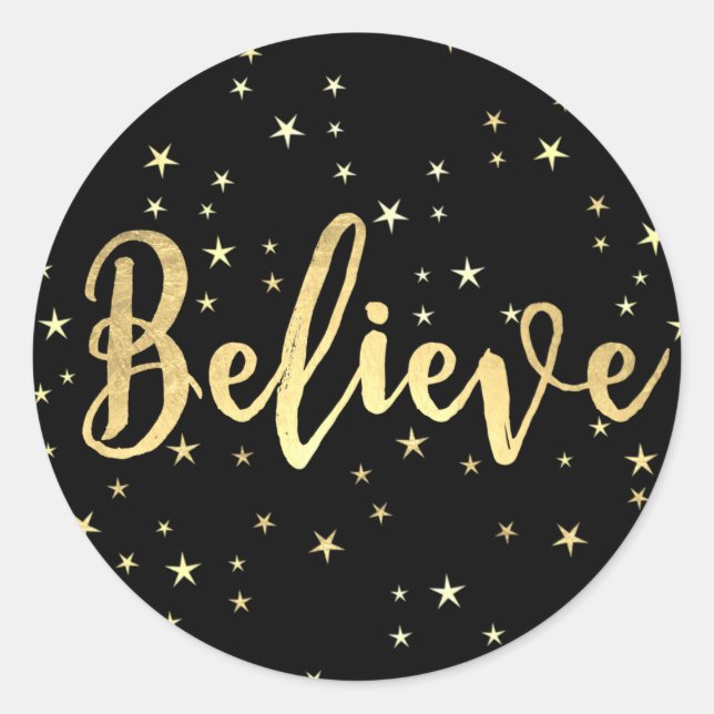 Believe Gold Writing Christmas Envelope Seal or (Front)