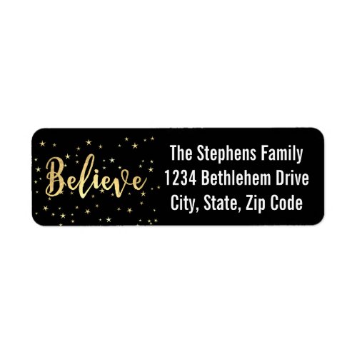 Believe Gold Writing Christmas Return Address Label