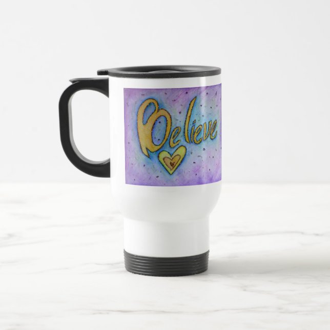 Believe Heart Inspirational Word Art Coffee Cup (Left)