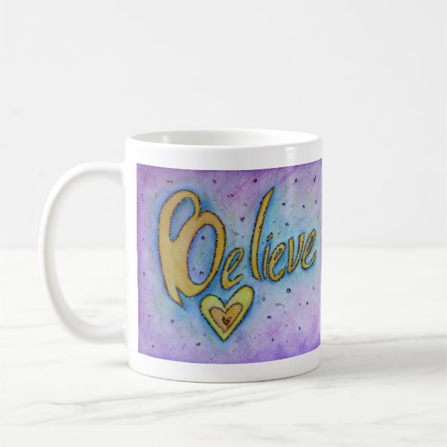 Believe Heart Inspirational Word Art Coffee Cup (Left)
