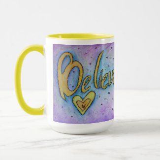 Believe Heart Inspirational Word Art Coffee Mug