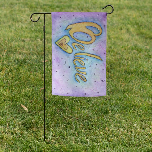 Believe Heart Inspirational Word Art Garden Flag (In SItu)