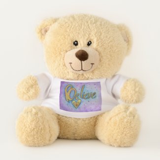 Believe Heart Word Art Chemo Teddy Bear Animal
