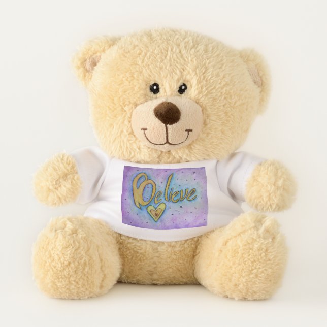 Believe Heart Word Art Chemo Teddy Bear Animal (Front)