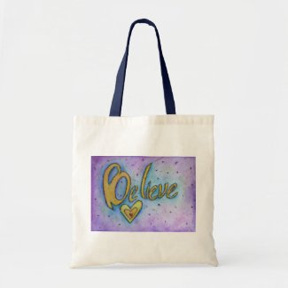 Believe Heart Word Art Inspirational Tote Bags