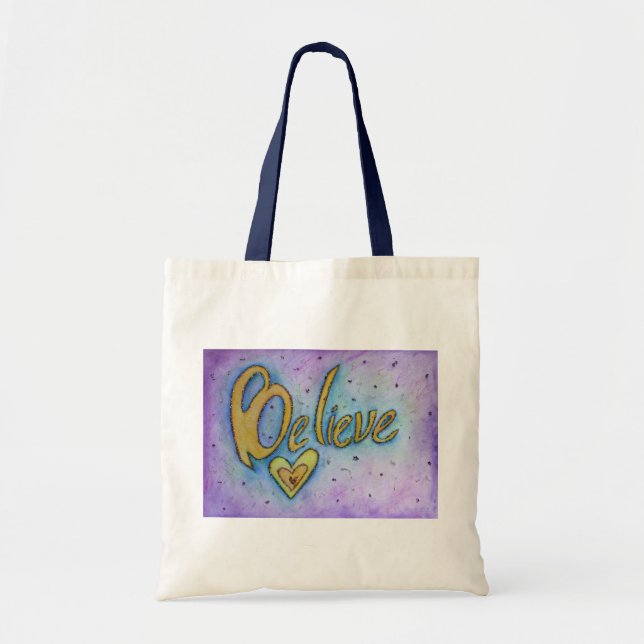 Believe Heart Word Art Inspirational Tote Bags (Front)