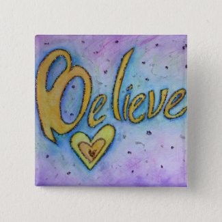 Believe Heart Word Art Lapel Pin Button