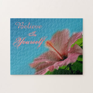 Believe Hibiscus Flower Inspirational Quote Jigsaw Puzzle