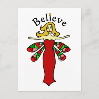 Believe Holiday Dragonfly Fairy Postcard