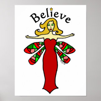 Believe Holiday Dragonfly Fairy Poster
