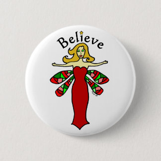 Believe Holiday Dragonfly Fairy Round Button