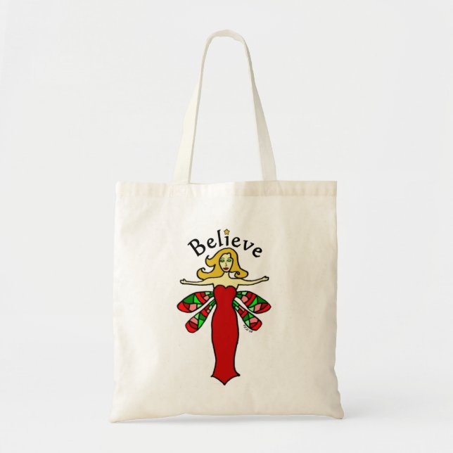 Believe Holiday Dragonfly Fairy Tote Bag (Front)