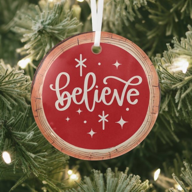 Believe Holiday Keepsake Tree Glass Ornament (Insitu)