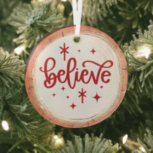 Believe Holiday Keepsake Tree Glass Ornament