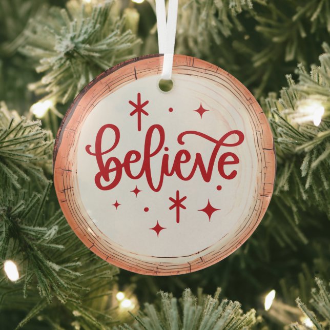 Believe Holiday Keepsake Tree Glass Ornament (Insitu)