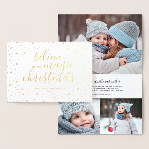 Believe Holiday Photo Card  Real Gold Foil Stars