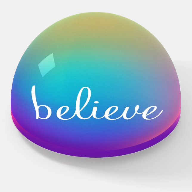 Believe Holographic Sphere Paperweight (Angled)