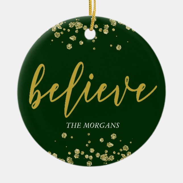 Believe Hunter Green  ⎢Holiday Photo Ornament (Front)