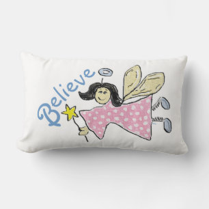 Believe in Angels Pink Polkadots Lumbar Pillow