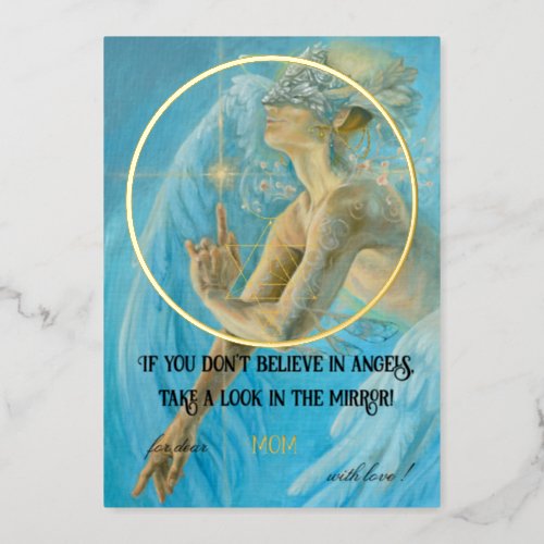 Believe in angels take a look in the mirror foil holiday card