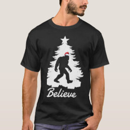 Believe In Bigfoot Christmas Sasquatch Santa Hat T-Shirt