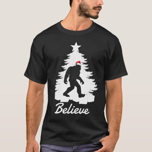 Believe In Bigfoot Christmas Sasquatch Santa Hat T_Shirt