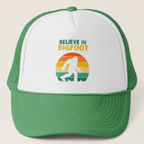 Believe in Bigfoot Green Retro _ Comfy T_Shirt Trucker Hat