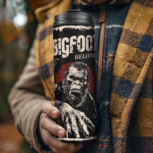 Believe in Bigfoot Red Moon Retro Cryptid Vintage  Thermal Tumbler