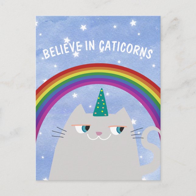 Believe in Caticorns Cute Cat Postcard (Front)