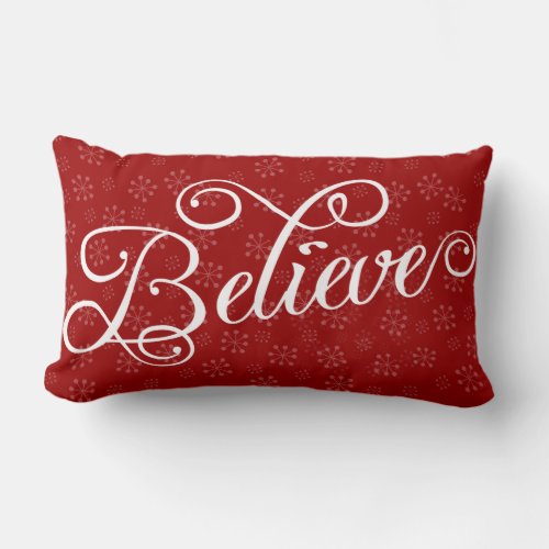 Believe in Christmas Holiday Snowflake Pillow
