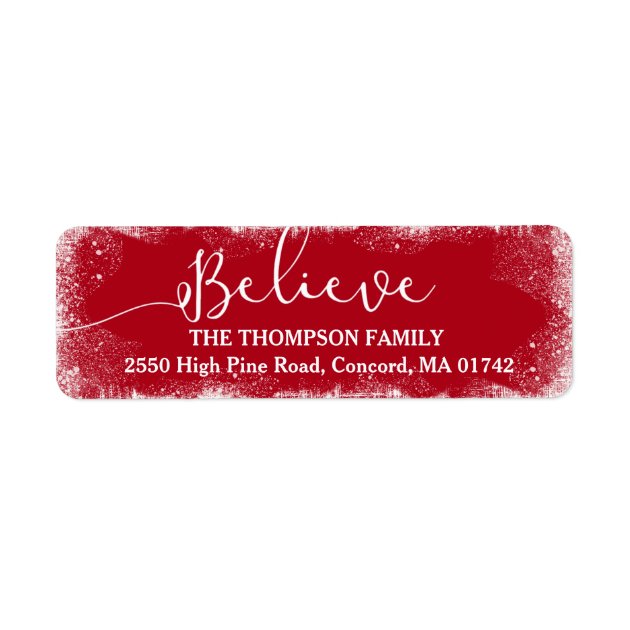 Believe In Christmas Rustic Snow Merry Red Custom Label