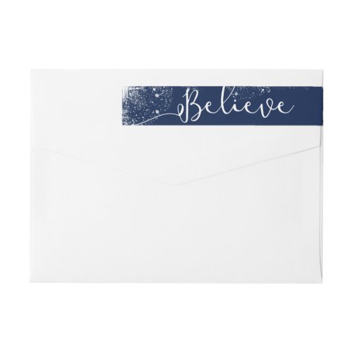 Believe in Christmas Rustic Snow Midnight Blue Wrap Around Label