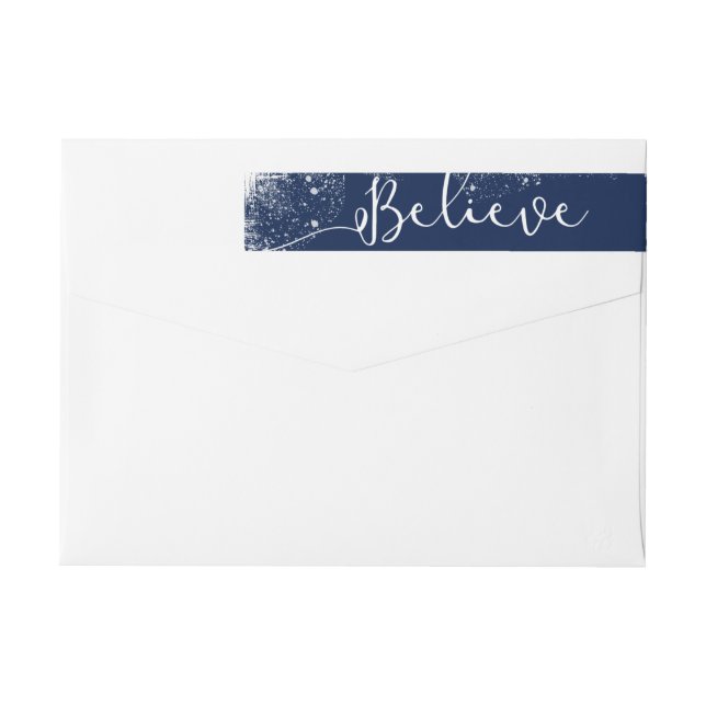 Believe in Christmas Rustic Snow Midnight Blue Wrap Around Label (Back)