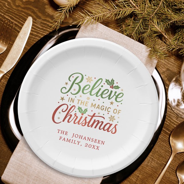 Believe in Christmas Simple Modern Holiday Party Paper Plates (Creator Uploaded)