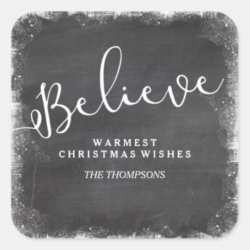 Believe in Christmas Snowflake Vintage Chalkboard Square Sticker