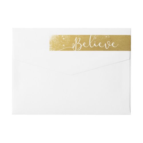 Believe in Christmas Vintage Gold Snowy Wrap Around Label