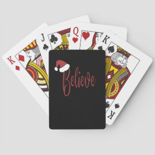 Believe in Christmas with red Santa Hat Poker Cards