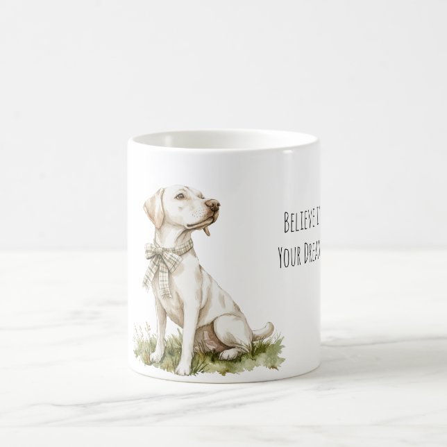 Believe in Dreams Dog Green Stripes Bow Coffee Mug (Center)