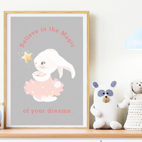 Believe in Dreams Whimsical Bunny Nursery Print