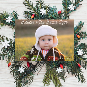 Believe in Joy Peace Love Christmas Holiday Photo Card