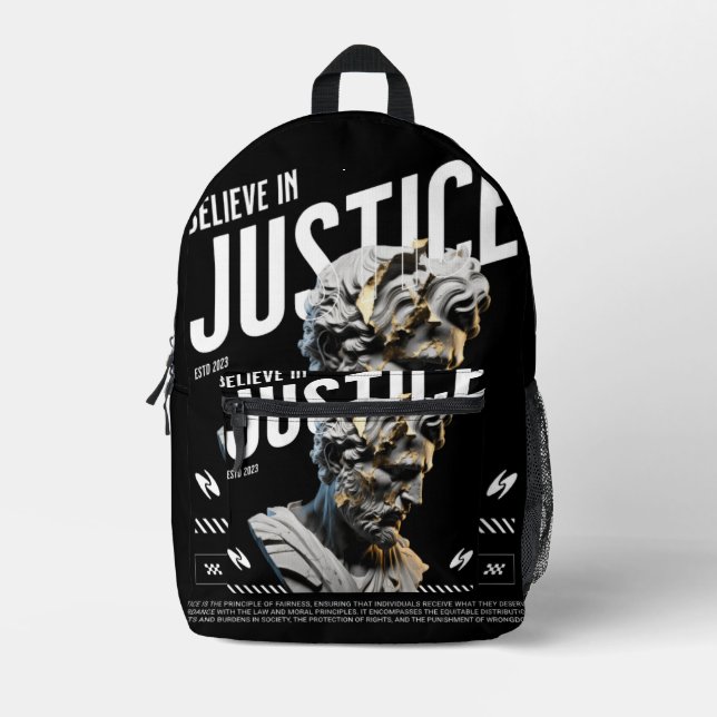 "Believe in Justice" Minimalist Wallet – Modern Ar Printed Backpack (Front)