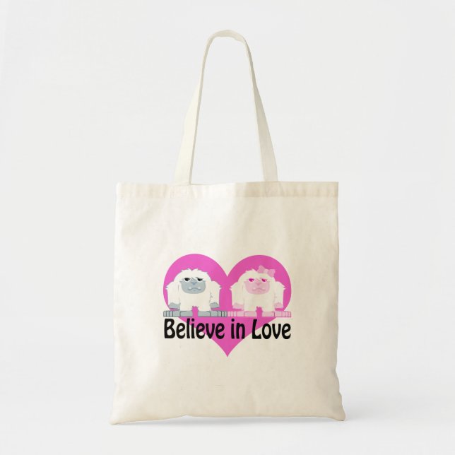 Believe in Love! Cute Yetis Tote Bag (Front)