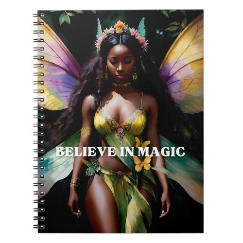 Believe in Magic Black Fairy Girl Watercolor Art Notebook