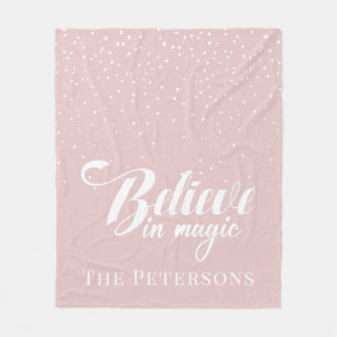 Believe in Magic Blush Pink Fleece Blanket