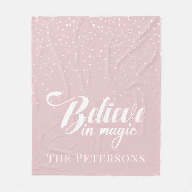 Believe in Magic Blush Pink Fleece Blanket (Front)