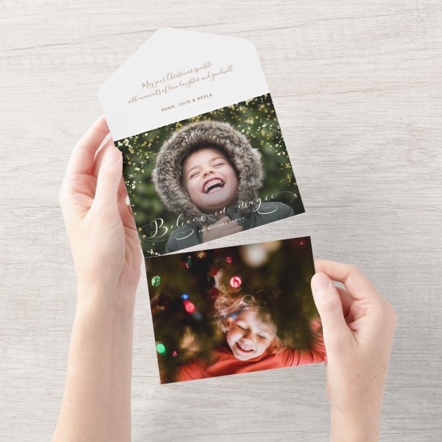 Believe in Magic Calligraphy & Gold Sparkles Photo All In One Invitation (Tearaway)