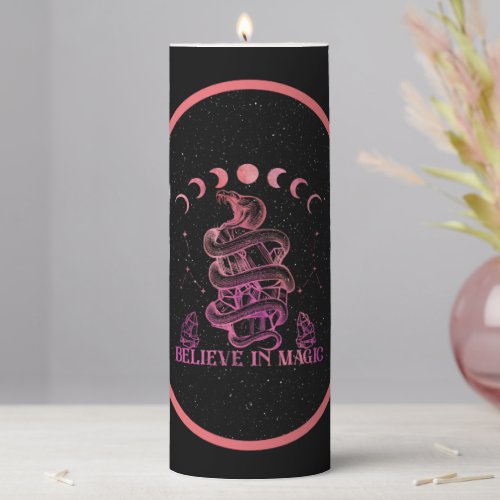 Believe In Magic Celestial Wiccan Art  Pillar Candle