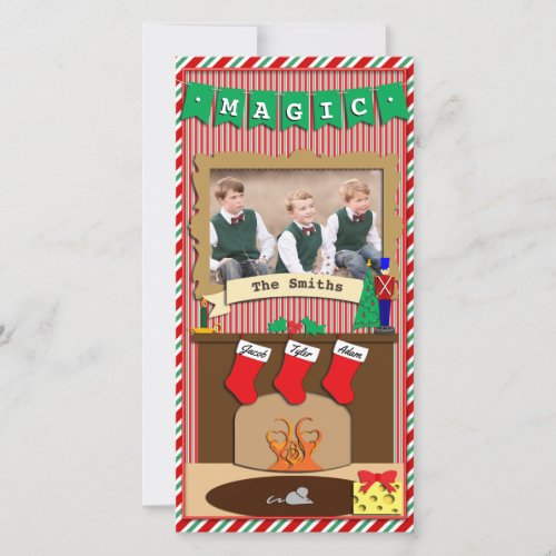 Believe in Magic  Christmas Spirit  3 Stocking Holiday Card
