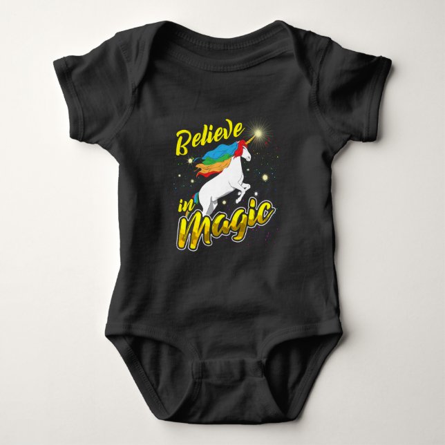 Believe in Magic Cute Unicorn Baby Bodysuit (Front)