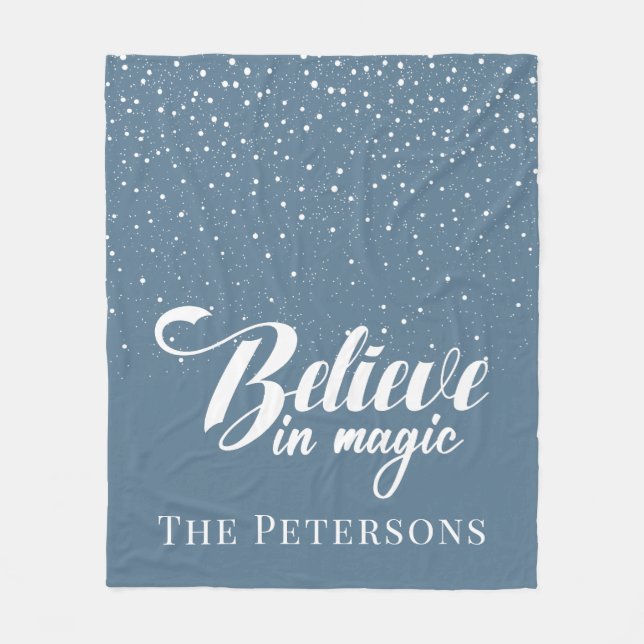 Believe in Magic Dusty Blue Fleece Blanket (Front)
